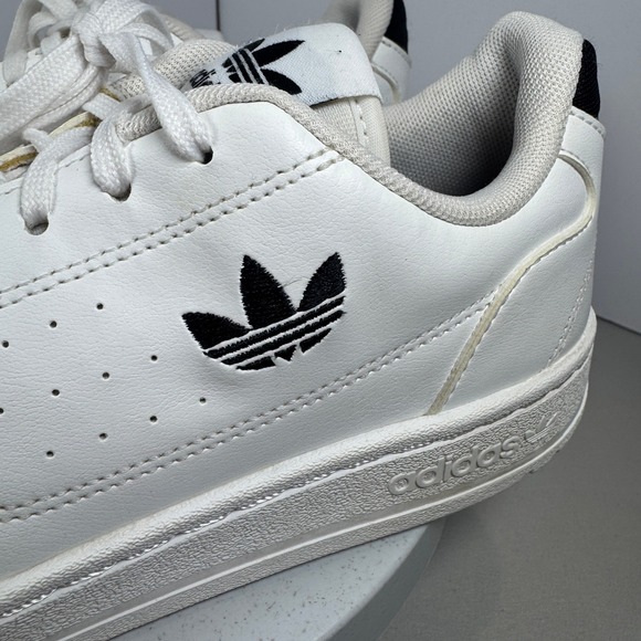 Adidas Sneakers White Black Logo Lace Up Low Top Casual Athletic Shoes Womens 5 - Picture 5 of 12